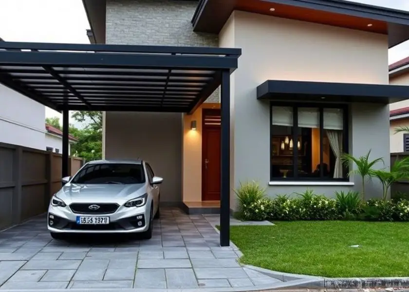 Carport Minimalis dengan Lantai Paving Block